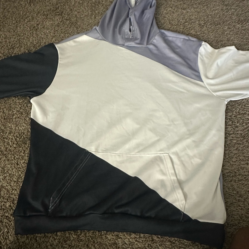 Men's Colorblock Hooded Sweater - White, Black, Light Gray